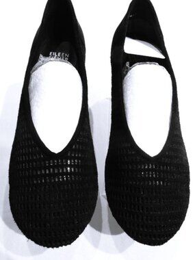 Eileen Fisher Una Black Suede Mesh Flats in 8 1/2